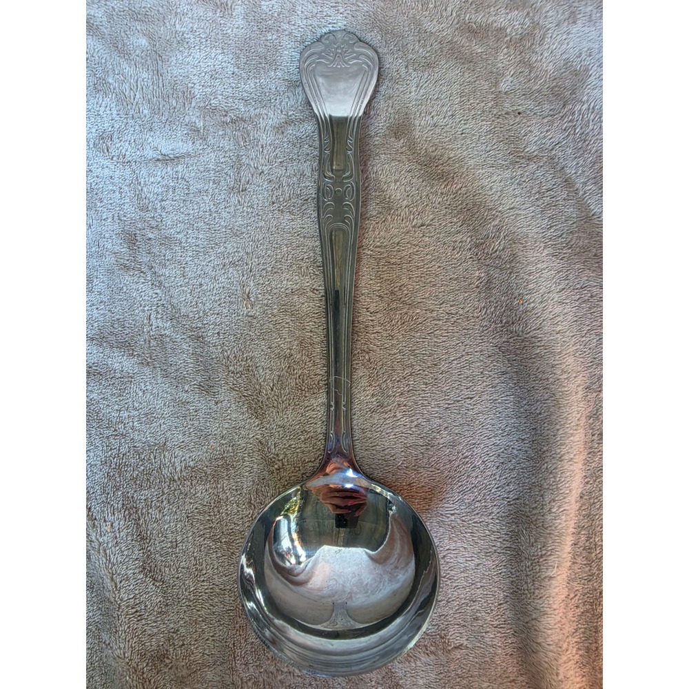 Spoonful of Comfort Stainless Steel Soup Ladle Embossed Floral Handle Silver